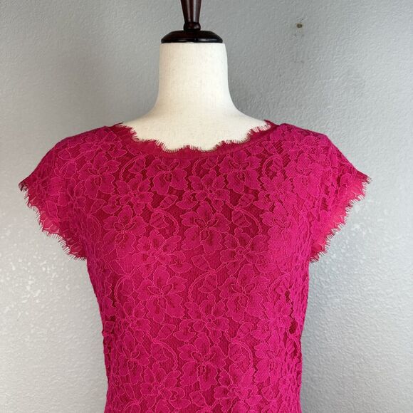 Diane Von Furstenberg DVF Womens Brittany Ruffle Hem Dress 12 Pink Stretch Lace - Picture 2 of 11